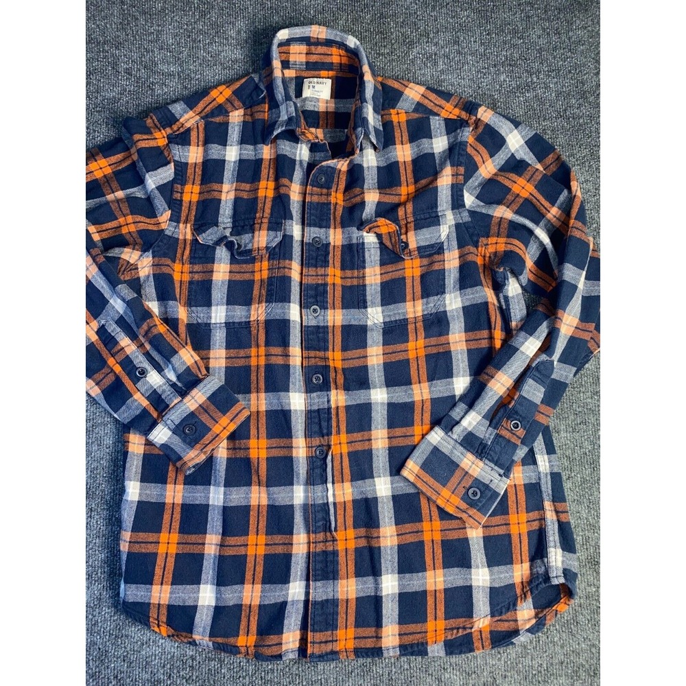 Old Navy Shirt Men Medium Multi Plaid Classic Fit Detail Chest Pockets Button Up